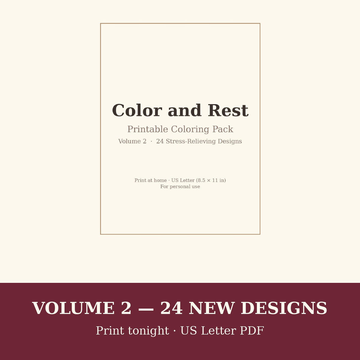 Color and Rest Printable Coloring Pack — Vol. 2 (24 Designs)