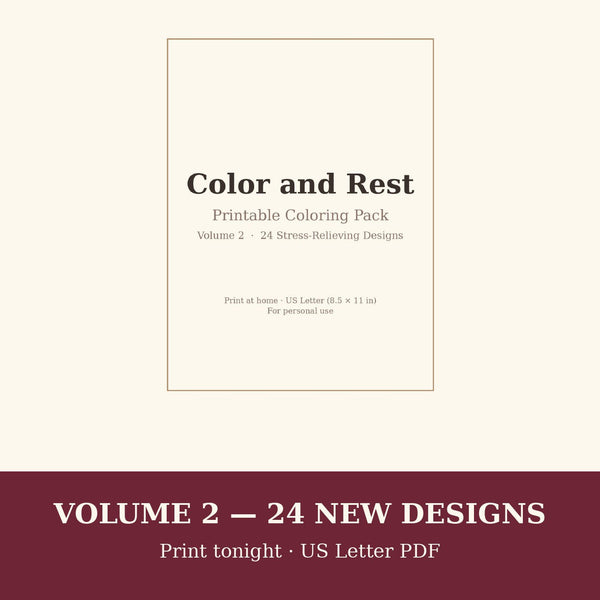 Color and Rest Printable Coloring Pack — Vol. 2 (24 Designs)