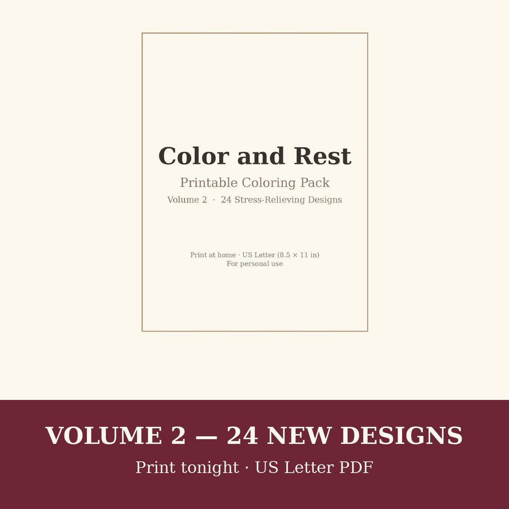 Color and Rest Printable Coloring Pack — Vol. 2 (24 Designs)